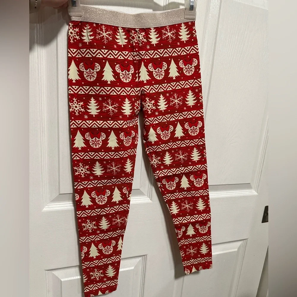 NWOT Disney Christmas, Snowflakes, Trees, Minnie Mouse Leggings, Red & White (M)